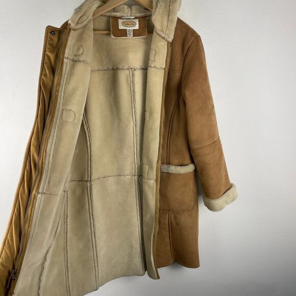Talbots Camel Faux Suede Shearling Hooded Coat Penny Lane Jacket Women's Medium - Picture 4 of 12